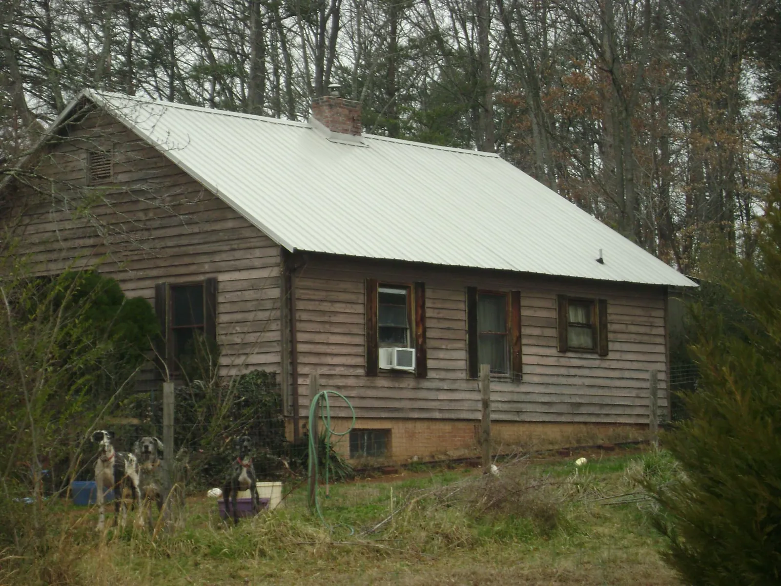 White metal roof on an old wood sided farmhouse, from a Asphalt Shingle Roof Repair job in Woodstock